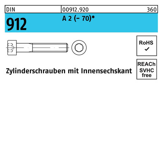 Zylinderschrauben DIN 912 (ISO 4762) | Austenite (A2) - M 2.5 x 10 | - 100 Stück