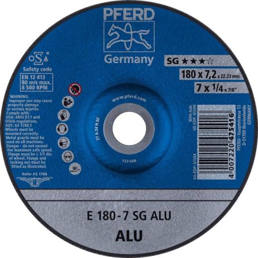 Schruppscheibe SG ALU D180xS7,2mm gekr.Alu.Bohr.22,23mm PFERD | 10 Stück