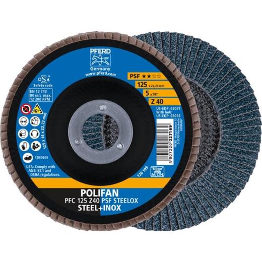 Fächerscheibe POLIFAN Z PSF STEELOX D.125mm K.40 kon.STA/INOX ZK PFERD | 10 Stück