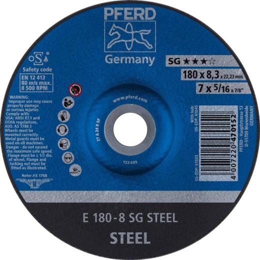 Schruppscheibe SG STEEL D180xS8,3mm gekr.STA Bohr.22,23mm PFERD | 10 Stück