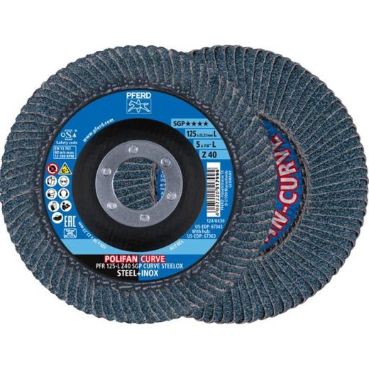 Fächerscheibe POLIFAN Z SGP CURVE STEELOX D.125mm K.40 INOX ZK Ausf.L PFERD | 10 Stück