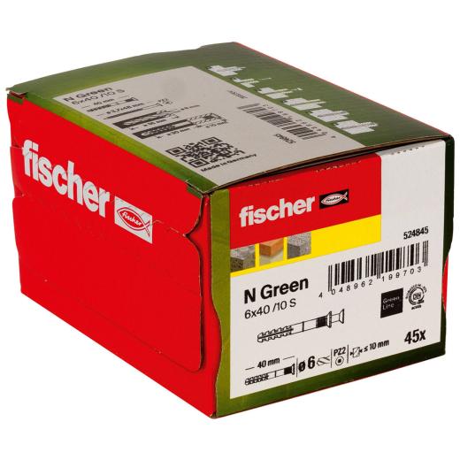 fischer Nageldübel N Green 6 x 40/10 S Senkkopf | 45 Stück
