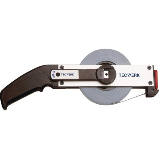 Rahmenbandmaß L.50m Bandbr.13mm Acm EG II Alu.weiß Stahlmaßband TECWERK