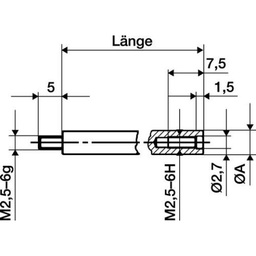 Verlängerungsstück L.100mm Messbolzen-D.4mm z.Messuhren KÄFER