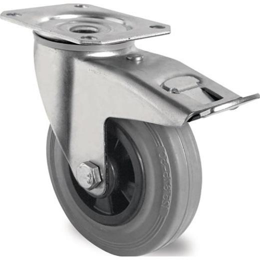 Lenkrolle m.Festst.D.100mm Trgf.75kg m.Platte Rollenlager VG grau TECWERK