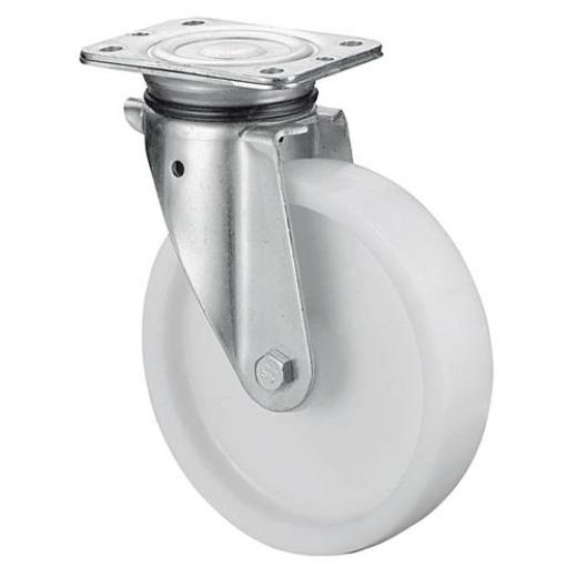 Schwerlast-Lenkrolle D.200mm Trgf.600kg Ku.Platte L138xB110mm BS ROLLEN