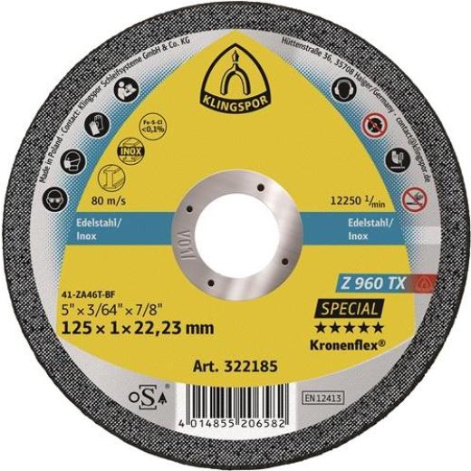Trennscheibe Z 960 TX D125x1mm ger.INOX Bohr.22,23mm KLINGSPOR | 25 Stück