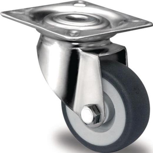 Lenkrolle D.50mm Trgf.50kg m.Platte Platten-B.60mm Gleitlager VA TPE TECWERK