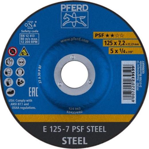 Schruppscheibe PSF STEEL D125xS7,2mm gekr.STA Bohr.22,23mm PFERD | 10 Stück