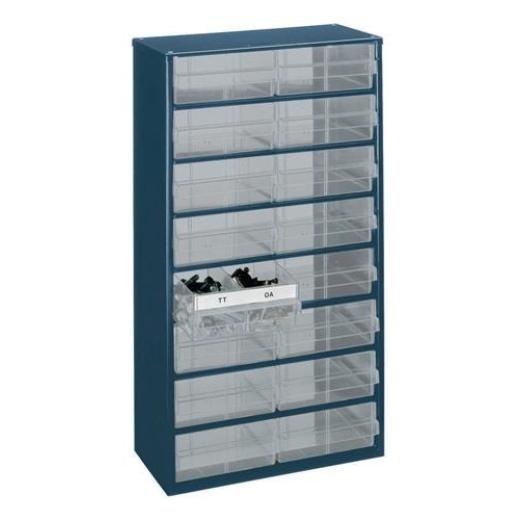 Kleinteilemagazin B.306xT.150xH.552mm Stahlblech dkl.-blau/transp./Schubl.a.PP
