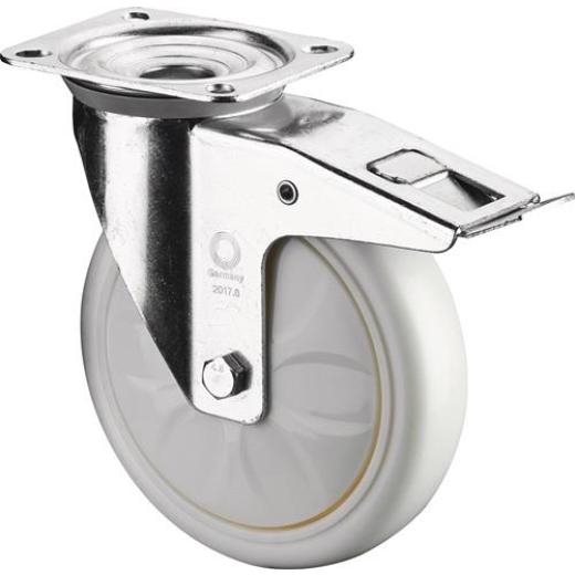 Lenkrolle m.Festst.D.150mm Trgf.650kg m.Festst.Ku.135x110mm weiß BS ROLLEN