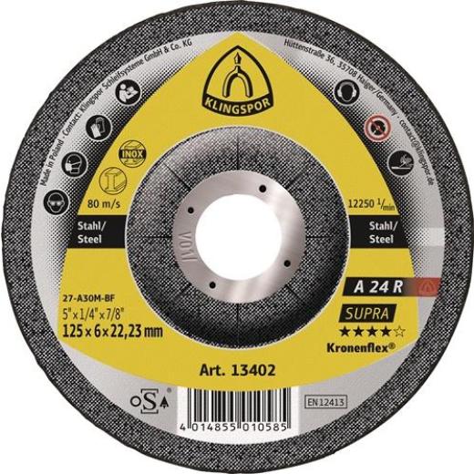 Schruppscheibe A 24 R Supra D125xS4mm gekr.STA Bohr.22,23mm KLINGSPOR | 10 Stück