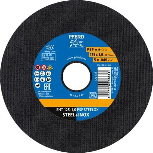 Trennscheibe PSF STEELOX D125x1mm ger.INOX Bohr.22,23mm PFERD | 25 Stück