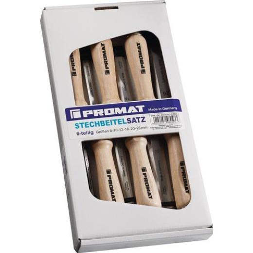 Stechbeitelsatz 6,10,12,16,20,26mm Weißbuchenh.Ulmer Form 6-tlg.Krt.TECWERK