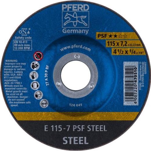 Schruppscheibe PSF STEEL D115xS7,2mm gekr.STA Bohr.22,23mm PFERD | 10 Stück