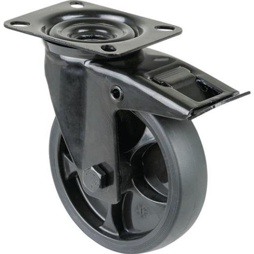 Lenkrolle m.Festst.D.125mm Trgf.120kg m.Festst.Gum.104x80mm schwarz BS ROLLEN