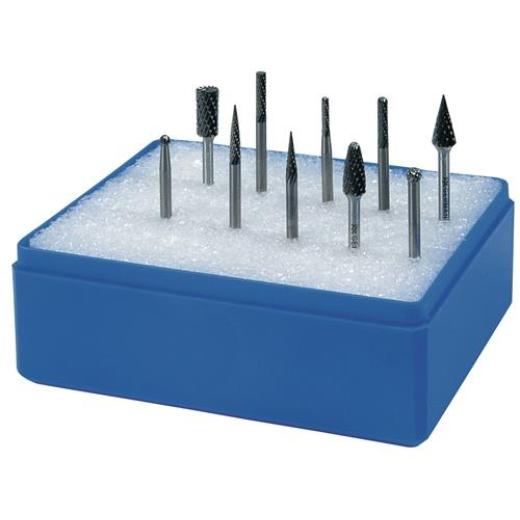 Kleinfrässtiftesatz Schaft-Ø 3 mm 10-tlg.HM Verz.Kreuz Ku.-Kass.TECWERK