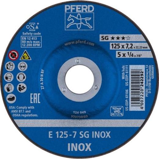 Schruppscheibe SG INOX D125xS7,2mm gekr.INOX Bohr.22,23mm PFERD | 10 Stück