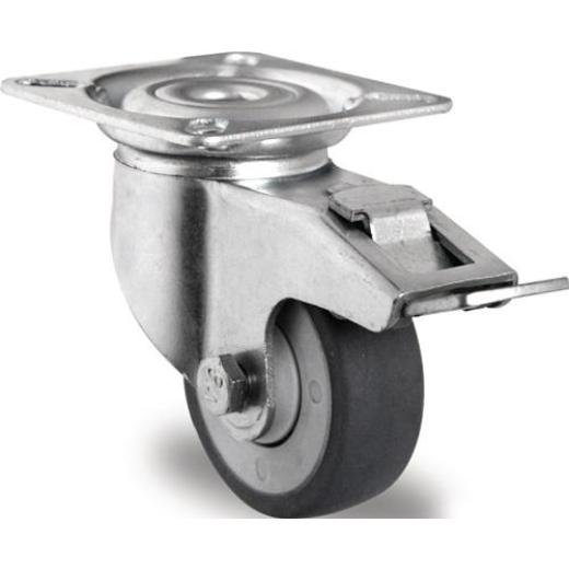 Lenkrolle m.Festst.D.75mm Trgf.75kg m.Platte Kugell.Gum.grau TECWERK