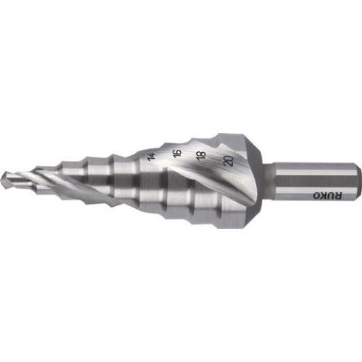Stufenbohrer Bohrber.4-20mm HSS-Co5 Spiralnut Z.2 Stufen 9 RUKO