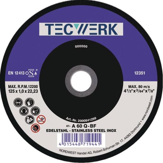 Trennscheibe Action D125x1mm ger.INOX Bohr.22,23mm TECWERK | 50 Stück