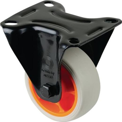 Bockrolle D.80mm Trgf.100kg Gum.Platte L104xB80mm Farbe Rl.hellgrau BS ROLLEN