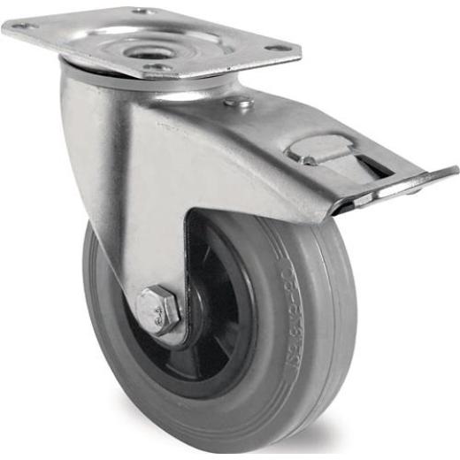 Lenkrolle m.Festst.D.125mm Trgf.100kg m.Platte Rollenlager VG grau TECWERK