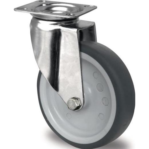 Lenkrolle D.100mm Trgf.100kg m.Platte Platten-B.67mm Gleitlager VA TPE PROMAT