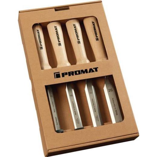 Stechbeitelsatz 10,16,20,26mm Weißbuchenh.Ulmer Form 4-tlg.Fensterkarton TECWERK