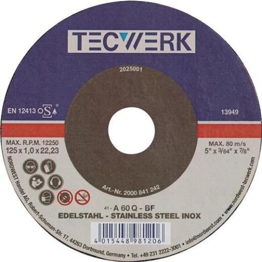 Trennscheibe INOX D125x1mm ger.INOX Bohr.22,23mm TECWERK | 25 Stück