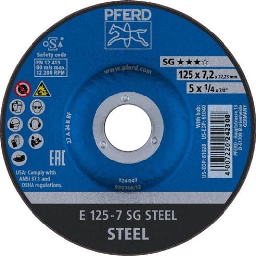 Schruppscheibe SG STEEL D125xS7,2mm gekr.STA Bohr.22,23mm PFERD | 10 Stück