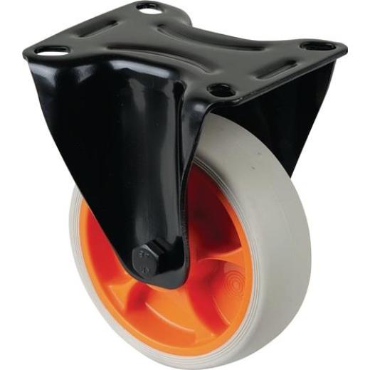 Bockrolle D.100mm Trgf.110kg Gum.Platte L104xB80mm Farbe Rl.hellgrau BS ROLLEN