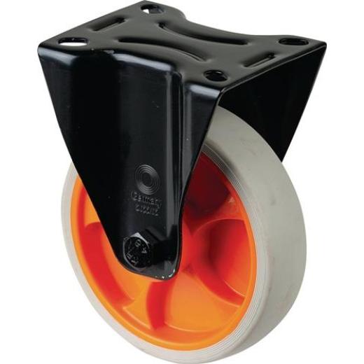 Bockrolle D.125mm Trgf.120kg Gum.Platte L104xB80mm Farbe Rl.hellgrau BS ROLLEN