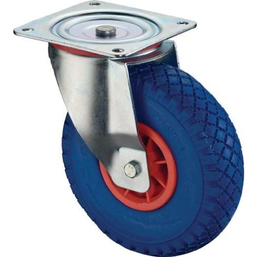 Lenkrolle D.260mm Trgf.160kg m.Platte Radkörper Ku.PU blau BS ROLLEN
