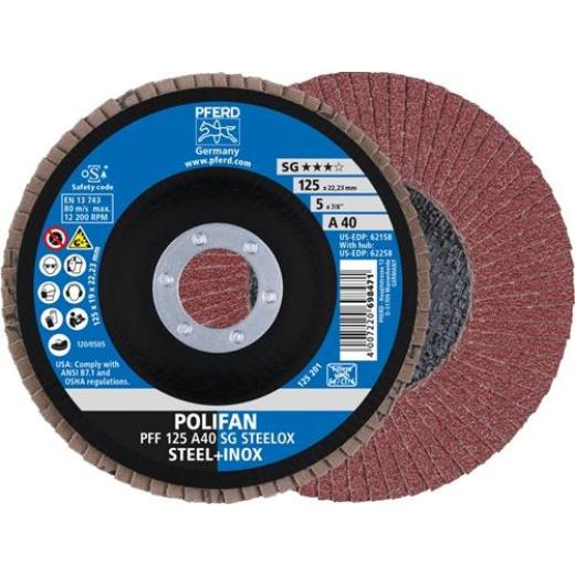 Fächerscheibe POLIFAN A SG STEELOX D.125mm K.40 fl.INOX NK PFERD | 10 Stück