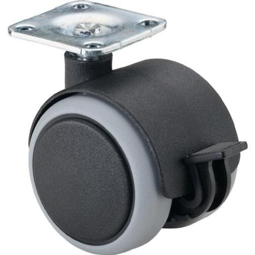 Kunststoffdoppelrolle m.Festst.D.50mm Trgf.50kg m.Platte m.Festst.