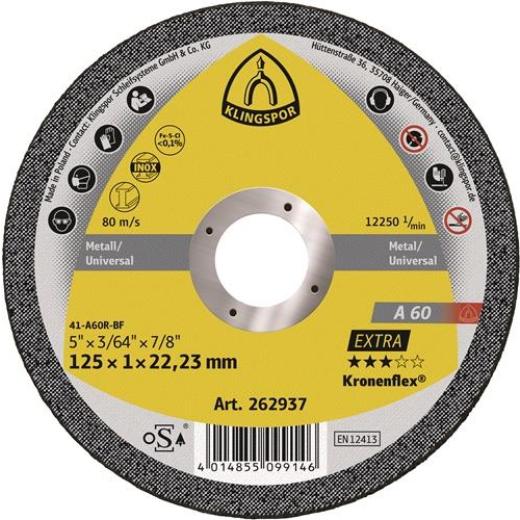 Trennscheibe A 60 Extra D115x1mm ger.INOX Bohr.22,23mm KLINGSPOR | 25 Stück