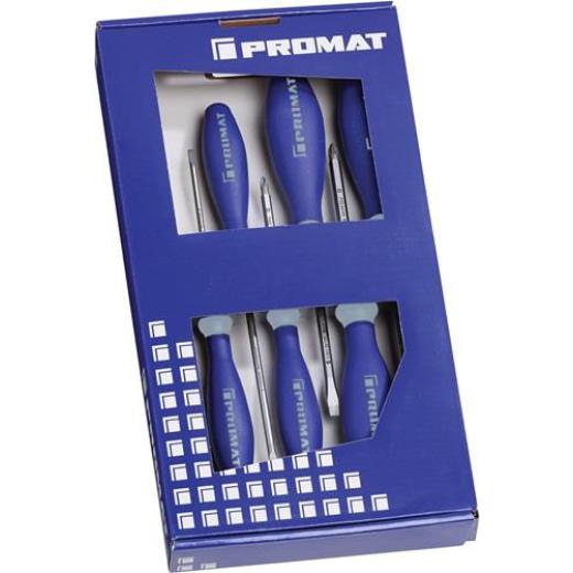 Schraubendrehersatz 6-tlg.Schlitz/PZD 3K-Griff 6-Kant-Klinge/Ans.TECWERK