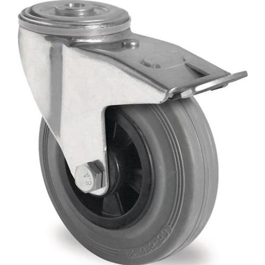 Lenkrolle m.Festst.D.80mm Trgf.70kg m.Rückenloch Rollenlager VG grau TECWERK