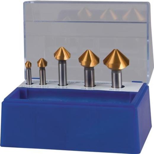 Kegelsenkersatz DIN 335C 90Grad 6,3-25mm HSS TiN 5-tlg.Ku.-Box TECWERK