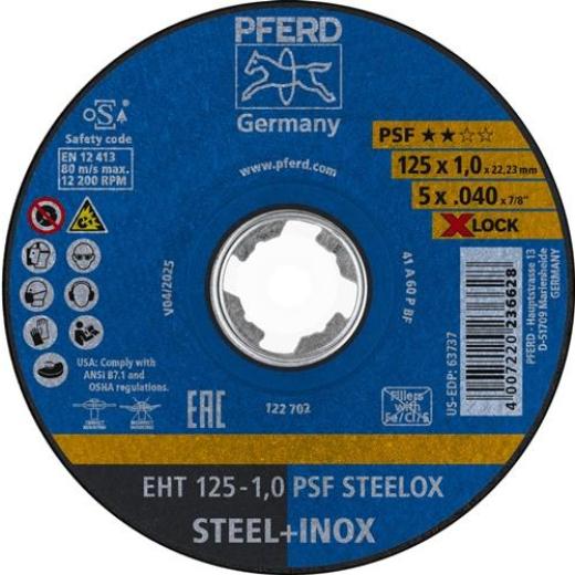 Trennscheibe X-LOCK PSF STEELOX D125x1mm ger.INOX Bohr.22,23mm PFERD | 25 Stück