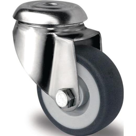 Lenkrolle D.50mm Trgf.50kg Rückenloch PP Gleitlager VA TPE grau TECWERK