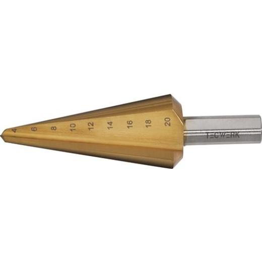 Blechschälbohrer Bohrber.4-20mm HSS TiN Gesamt-L.71mm Z.2 TECWERK