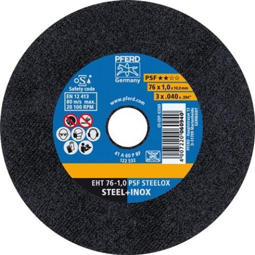 Trennscheibe PSF STEELOX D.76mm Scheibenstärke 1mm ger.Korund A Bohr.10mm PFERD | 25 Stück
