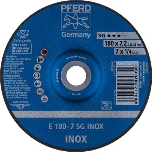Schruppscheibe SG INOX D180xS7,2mm gekr.INOX Bohr.22,23mm PFERD | 10 Stück