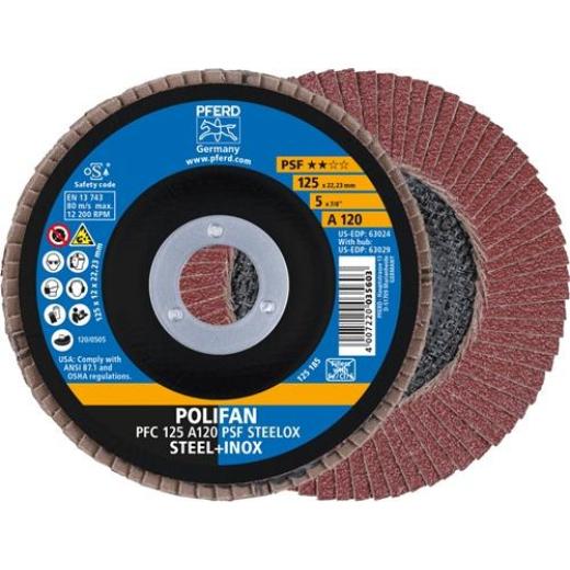 Fächerscheibe POLIFAN A PSF STEELOX D.125mm K.120 kon.Stahl/Holz Korund A PFERD | 10 Stück