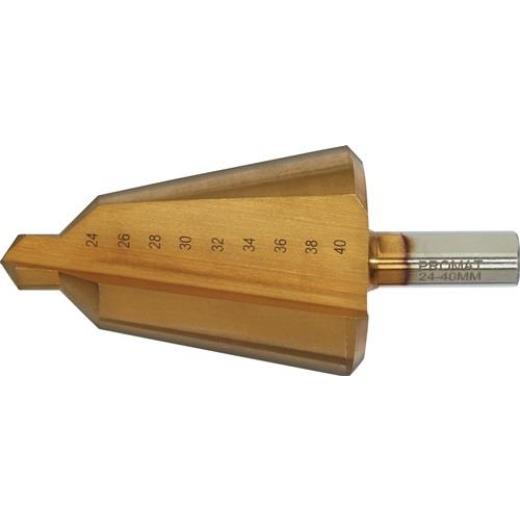 Blechschälbohrer Bohrber.24-40mm HSS TiN Gesamt-L.89mm Z.2 TECWERK