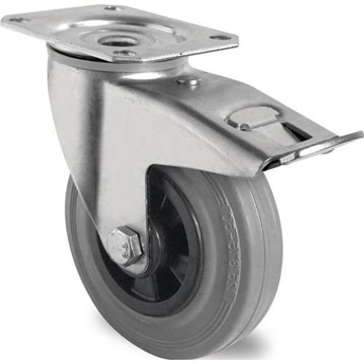 Lenkrolle m.Festst.D.160mm Trgf.135kg m.Platte Rollenlager VG grau TECWERK