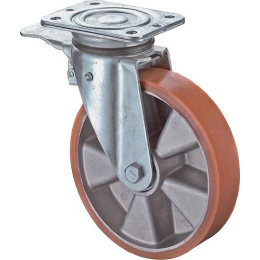 Lenkrolle m.Festst.D.80mm Trgf.120kg m.Platte Kugell.Guß-PUR BS ROLLEN