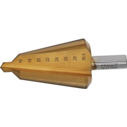 Blechschälbohrer Bohrber.16-30,5mm HSS TiN Gesamt-L.76mm Z.2 PROMAT